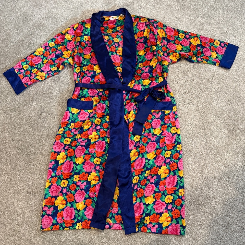 Vintage Victoria's Secret Womens Gold Label Robe Floral Silky Satin One Size P
